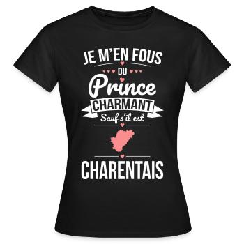 Fous du prince charmant sauf s'il est Charentais - T-shirt Femme - noir - Devant - AI Model Female 172 dark (172cm)