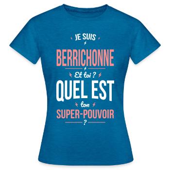 Je suis Berrichonne - Super-pouvoir - Humour - T-shirt Femme - bleu saphir antique chiné - Devant - AI Model Female 172 dark (172cm)