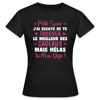 Little Sister Gift Funny Quote - Women's T-Shirt - black - Front - AI Model Female 172 dark (172cm)
