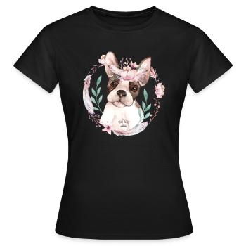 Fleurs de bouledogue français - T-shirt Femme - noir - Devant - AI Model Female 172 dark (172cm)