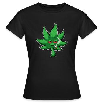 Cannabis Leaf With Red Eyes Smokes Weed - THC CBD - Women's T-Shirt - black - Front - AI Model Female 172 dark (172cm)