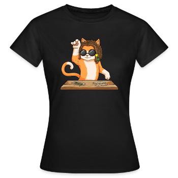 Drôle de chat rasta traitant de l’herbe fumer du cannabis - T-shirt Femme - noir - Devant - AI Model Female 172 dark (172cm)
