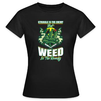 La lutte est l’ennemi, mais l’herbe est le remède - T-shirt Femme - noir - Devant - AI Model Female 172 dark (172cm)