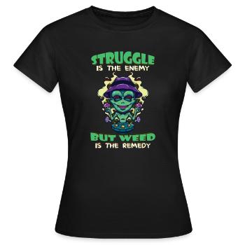 La lutte est l’ennemi, mais l’herbe est le remède - T-shirt Femme - noir - Devant - AI Model Female 172 dark (172cm)