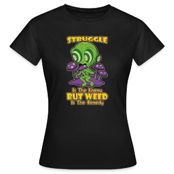 La lutte est l’ennemi, mais l’herbe est le remède - T-shirt Femme - noir - Devant - AI Model Female 172 dark (172cm)