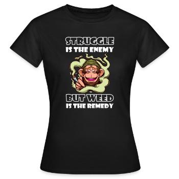 La lutte est l’ennemi, mais l’herbe est le remède - T-shirt Femme - noir - Devant - AI Model Female 172 dark (172cm)