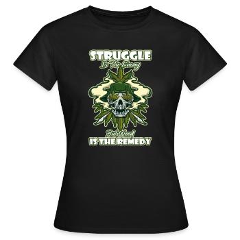 La lutte est l’ennemi, mais l’herbe est le remède - T-shirt Femme - noir - Devant - AI Model Female 172 dark (172cm)