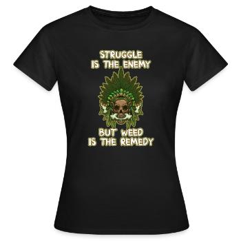 La lutte est l’ennemi, mais l’herbe est le remède - T-shirt Femme - noir - Devant - AI Model Female 172 dark (172cm)