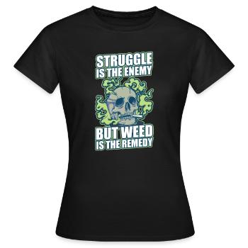 La lutte est l’ennemi, mais l’herbe est le remède - T-shirt Femme - noir - Devant - AI Model Female 172 dark (172cm)