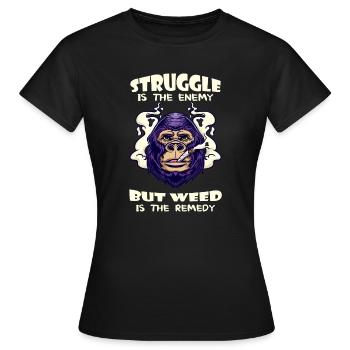 La lutte est l’ennemi, mais l’herbe est le remède - T-shirt Femme - noir - Devant - AI Model Female 172 dark (172cm)