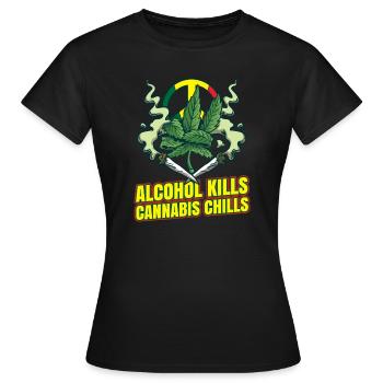 L’alcool tue les frissons du cannabis Fumer de l’herbe Pothead - T-shirt Femme - noir - Devant - AI Model Female 172 dark (172cm)