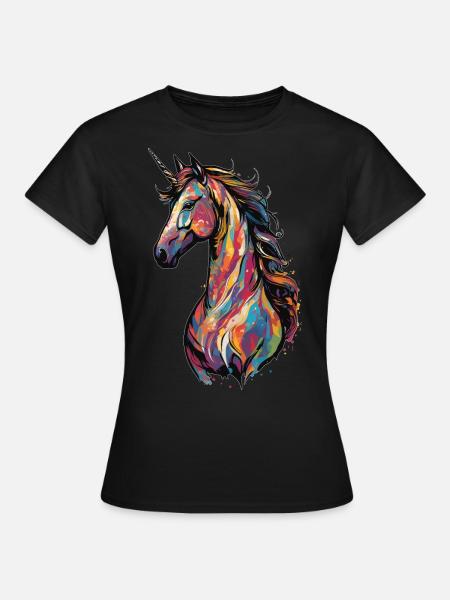 Buntes, mystisch-magisches, majestätisches Einhorn - Frauen T-Shirt - Schwarz