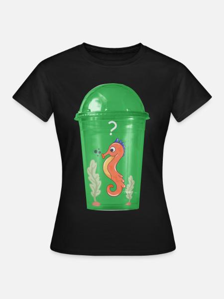 Seepferd im Becher - Frauen T-Shirt - Schwarz
