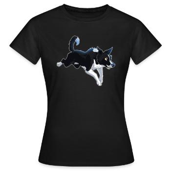 Springender Border Collie Cartoon Style - Frauen T-Shirt - Schwarz - Vorne - AI Model Female 172 dark (172cm)