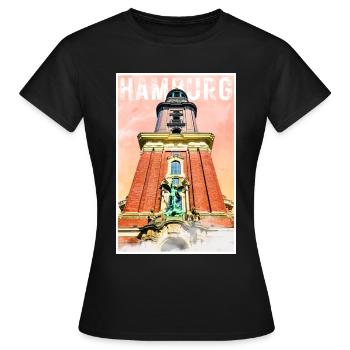 Affiche de voyage vintage à Hambourg avec l’église Saint-Michel - T-shirt Femme - noir - Devant - AI Model Female 172 dark (172cm)