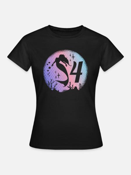 Sirène Anniversaire Fille 4 ans Sirène - T-shirt Femme - noir