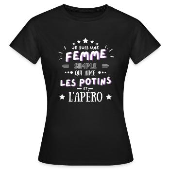 Humour femme maman fête apéro et les potins - T-shirt Femme - noir - Devant - AI Model Female 172 dark (172cm)