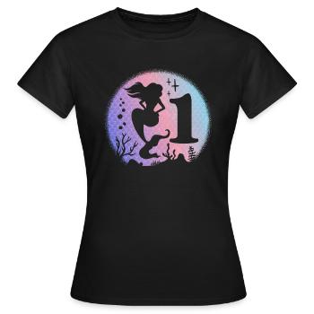 Anniversaire Fille 1 an Sirène Sirène Sirène Sirène Sirène - T-shirt Femme - noir - Devant - AI Model Female 172 dark (172cm)
