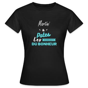potes les ingrédients du bonheur Martini - T-shirt Femme - noir - Devant - AI Model Female 172 dark (172cm)