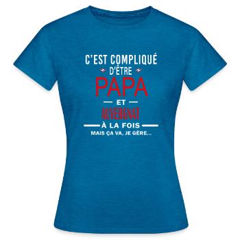 papa Et AUVERGNAT cadeau citation - T-shirt Femme - bleu saphir antique chiné - Devant - AI Model Female 172 dark (172cm)