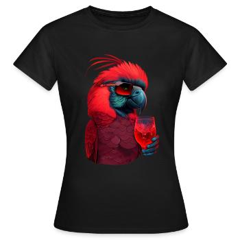 roter Ara Papagei mit Drink und funky Brille - Frauen T-Shirt - Schwarz - Vorne - AI Model Female 172 dark (172cm)