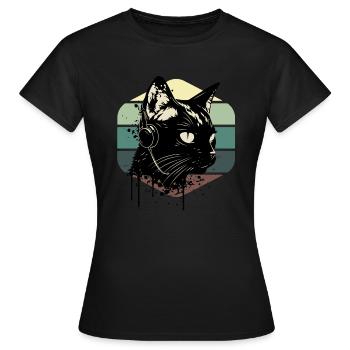 Cat Wearing Headphones | cat wearing earphones - Women's T-Shirt - black - Front - AI Model Female 172 dark (172cm)