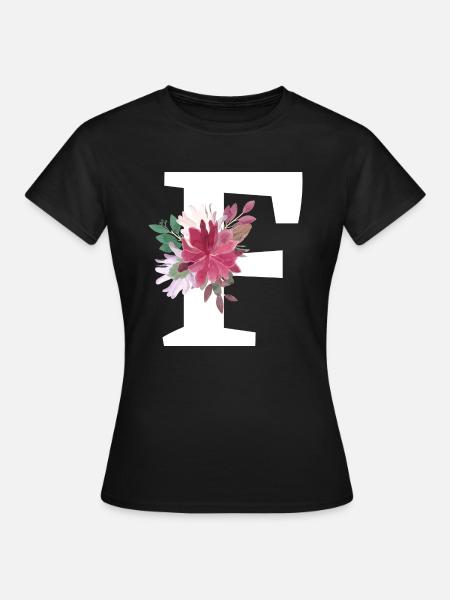Lettre f floral - T-shirt Femme - noir