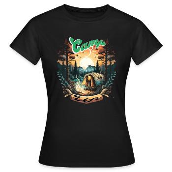 Camp Camping Zelten Outdoor Wandern Urlaub - Frauen T-Shirt - Schwarz - Vorne - AI Model Female 172 dark (172cm)
