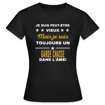 Je suis peut-être vieux GARDE CHASSE - T-shirt Femme - noir - Devant - AI Model Female 172 dark (172cm)