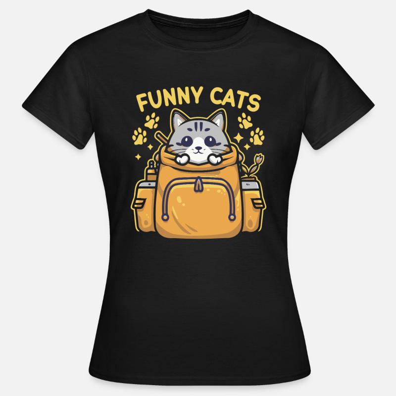 Funny with a cat looking regal in the backpack - Women's T-Shirt - black