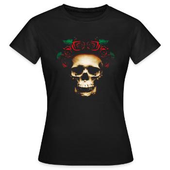Crâne et roses - T-shirt Femme - noir - Devant - AI Model Female 172 dark (172cm)