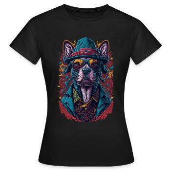 Gangster Dog with Sunglasses Illustration - T-shirt Femme - noir - Devant - AI Model Female 172 dark (172cm)
