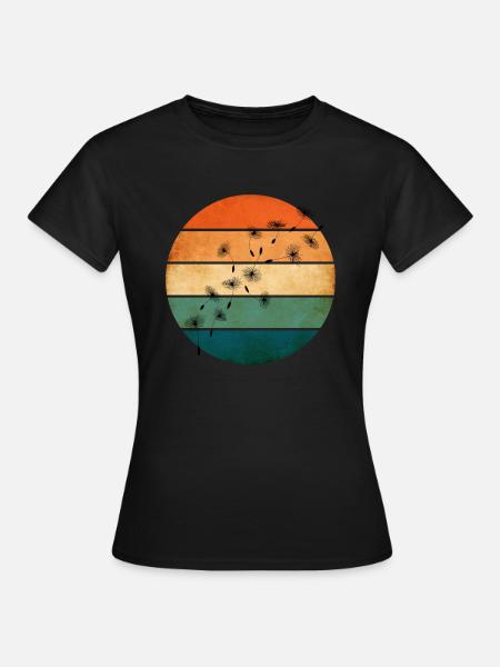 Retro Sonnenuntergang mit Pusteblume - Frauen T-Shirt - Schwarz