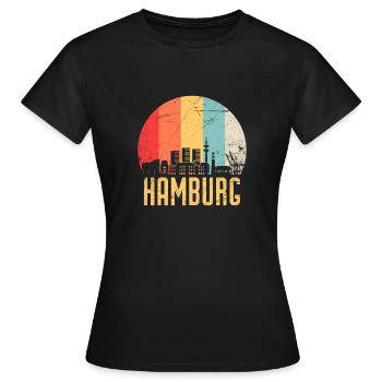 Hamburg Skyline Silhouette 80er Retro Vintage - Frauen T-Shirt - Schwarz - Vorne - AI Model Female 172 dark (172cm)