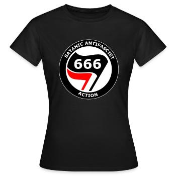 SATANIC ANTIFASCIST - Women's T-Shirt - black - Front - AI Model Female 172 dark (172cm)