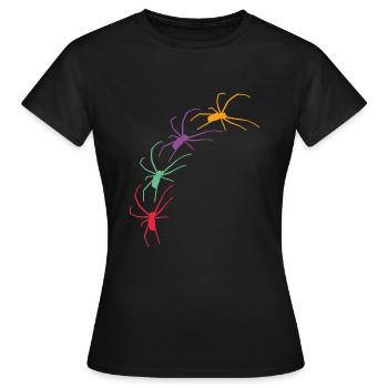 Große bunte Spinnen krabbeln diagonal - Frauen T-Shirt - Schwarz - Vorne - AI Model Female 172 dark (172cm)