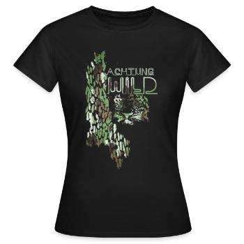 achtung wild,wildkatze,leopard,camouflage - Frauen T-Shirt - Schwarz - Vorne - AI Model Female 172 dark (172cm)