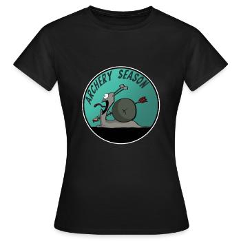 Bogenschießen Bogenschütze Shirt Cartoon lustig - Frauen T-Shirt - Schwarz - Vorne - AI Model Female 172 dark (172cm)