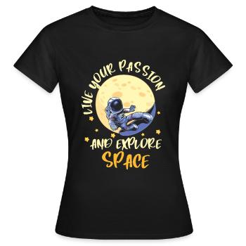 Space Shuttle Schwerelos Stern Planet - Frauen T-Shirt - Schwarz - Vorne - AI Model Female 172 dark (172cm)