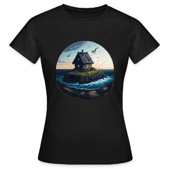 Lonely house on a seaside island - Women's T-Shirt - black - Front - AI Model Female 172 dark (172cm)