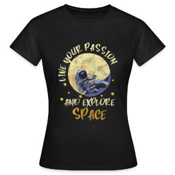Espace, Vol spatial, En apesanteur, Lune - T-shirt Femme - noir - Devant - AI Model Female 172 dark (172cm)