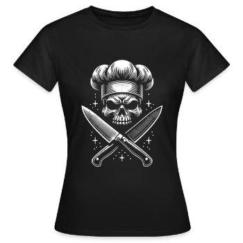 Crâne avec toque et couteaux de cuisine croisés - T-shirt Femme - noir - Devant - AI Model Female 172 dark (172cm)