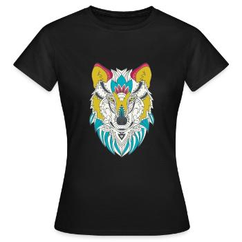 Tête de loup colorée - T-shirt Femme - noir - Devant - AI Model Female 172 dark (172cm)