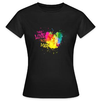faire l’amour pas la guerre, arc-en-ciel, cœur, peinture, coloré - T-shirt Femme - noir - Devant - AI Model Female 172 dark (172cm)