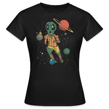 Alien Fußball Weltall Saturn Spaceshuttle - Frauen T-Shirt - Schwarz - Vorne - AI Model Female 172 dark (172cm)