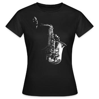 SAXOPHONE, SAX AND SAXOPHONIST ON BLACK - Women's T-Shirt - black - Front - AI Model Female 172 dark (172cm)