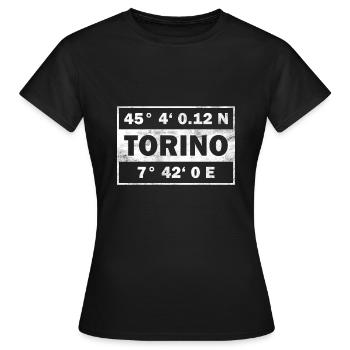 Coordonnées Turin Ville de Turin - T-shirt Femme - noir - Devant - AI Model Female 172 dark (172cm)