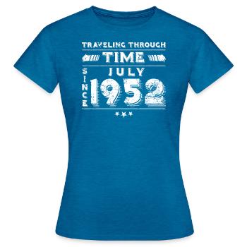 Vintage Zeitreise Geburtstags Design Juli 1952 - Frauen T-Shirt - Antikblaues Saphir meliert - Vorne - AI Model Female 172 dark (172cm)