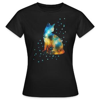 Katze auf der Milchstraße Vintage Universum Sterne - Frauen T-Shirt - Schwarz - Vorne - AI Model Female 172 dark (172cm)