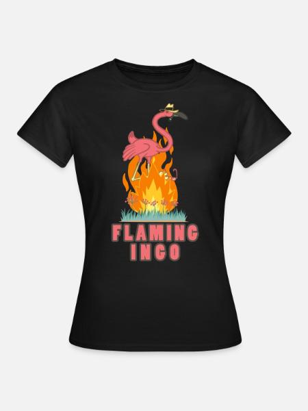 Flaming Ingo, Flamingo in Flammen - Frauen T-Shirt - Schwarz